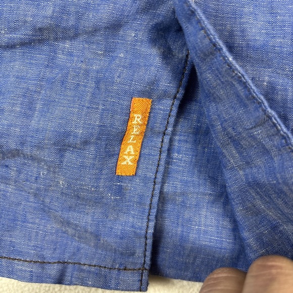 Tommy Bahama Island Modern Fit Blue Button Down Shirt Large 100% Linen - Picture 4 of 12